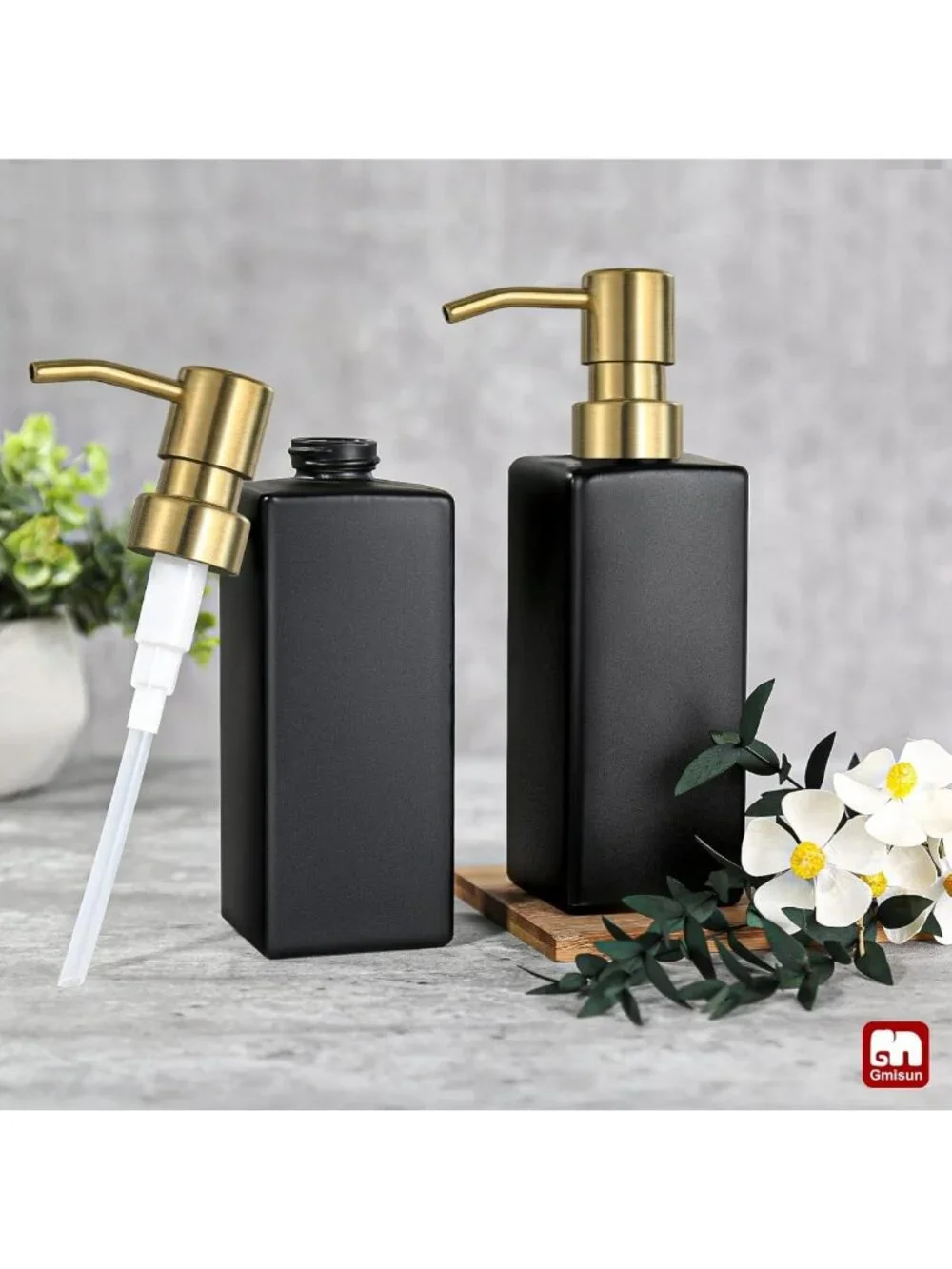 Stylish Gold & Black Soap Dispenser Set for Kitchen & Bathroom - Refillable